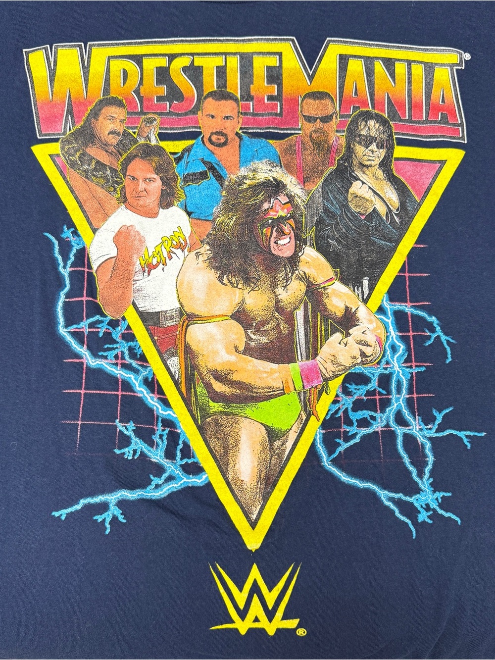 Men’s XL Ultimate Warrior Navy Blue WWE Wrestlemania Champions Graphic T-Shirt